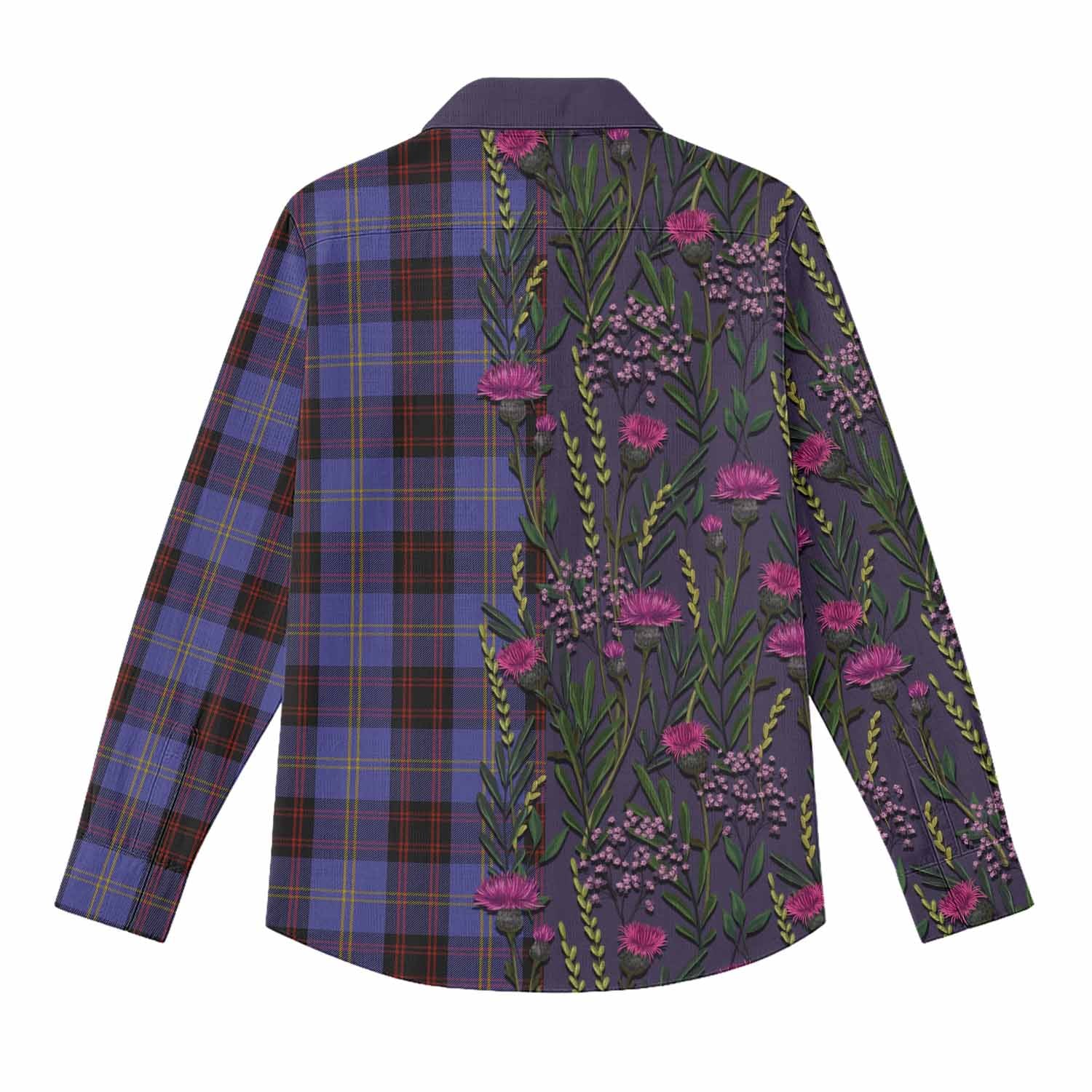 Rutherford Family Crest Tartan Women Casual Shirt Scottish Thistle Flower Pattern Half Style - Tartan Vibes Clothing