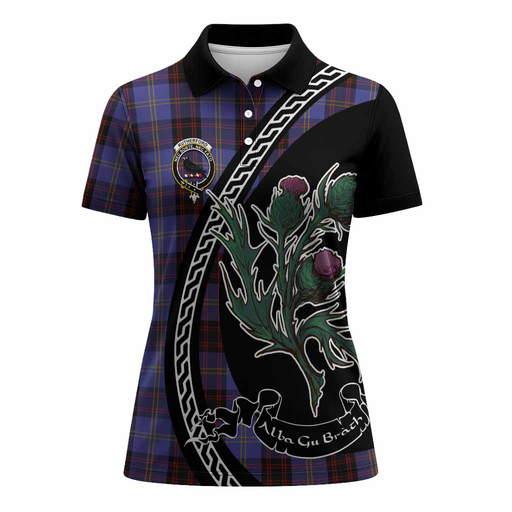Rutherford Family Crest Tartan Women Polo Shirt Alba Thistle Inspired - Tartan Vibes Clothing