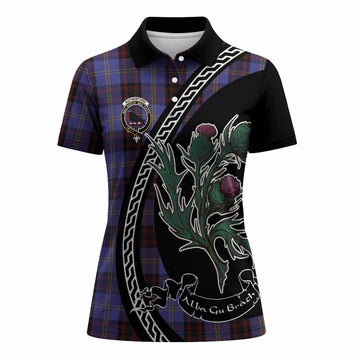 Rutherford Family Crest Tartan Women Polo Shirt Alba Thistle Inspired