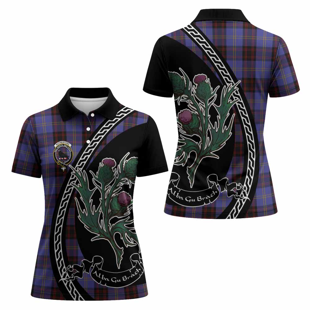 Rutherford Family Crest Tartan Women Polo Shirt Alba Thistle Inspired - Tartan Vibes Clothing