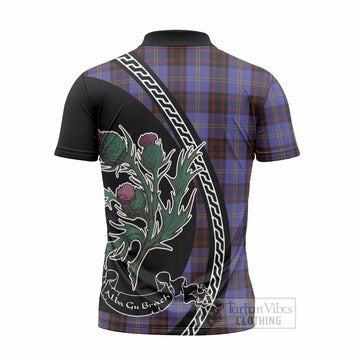 Rutherford Family Crest Tartan Zipper Polo Shirt Alba Thistle Inspired