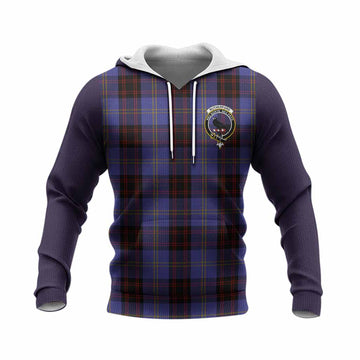 Rutherford Tartan Accent Knitted Hoodie with Family Crest