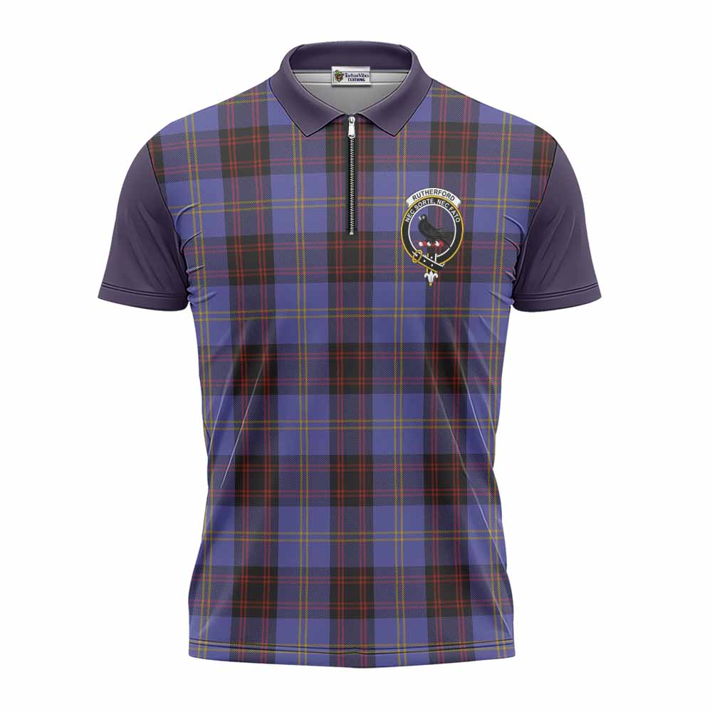 Rutherford Tartan Accent Zipper Polo Shirt with Family Crest