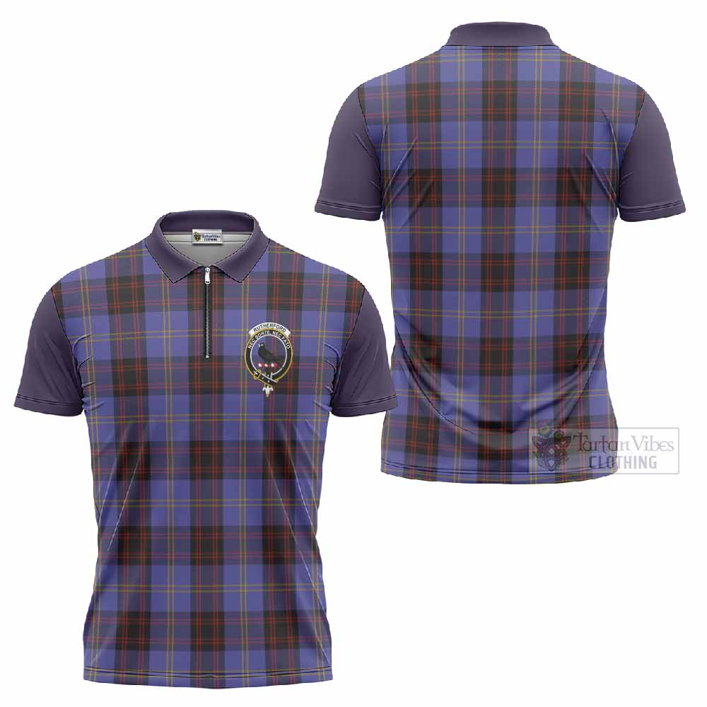 Rutherford Tartan Accent Zipper Polo Shirt with Family Crest
