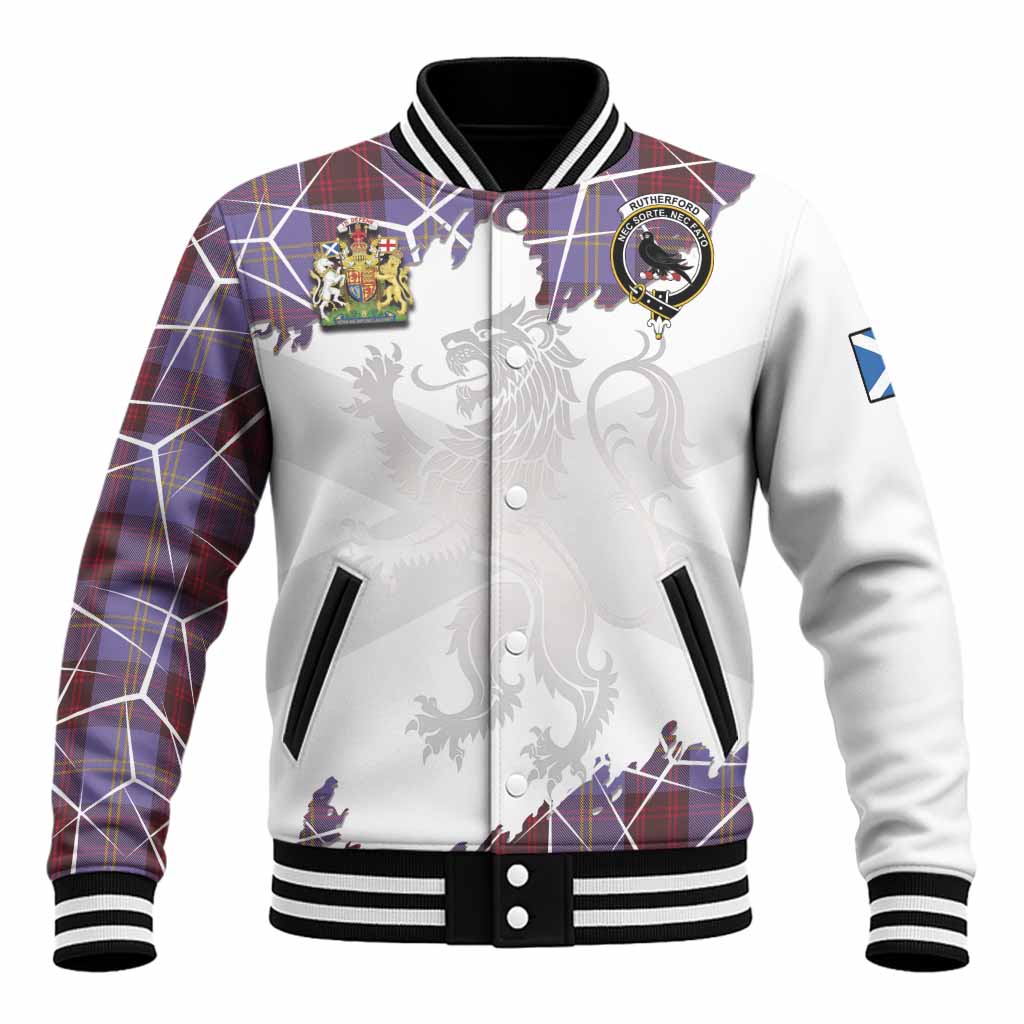 Rutherford Tartan Baseball Jacket with Family Crest and Lion Rampant Grunge Style