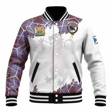 Rutherford Tartan Baseball Jacket with Family Crest and Lion Rampant Grunge Style