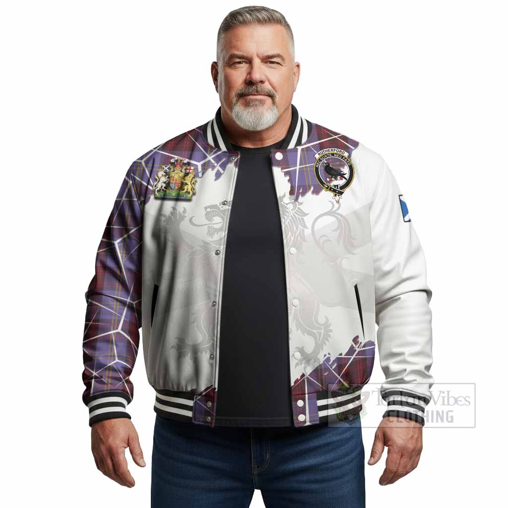 Rutherford Tartan Baseball Jacket with Family Crest and Lion Rampant Grunge Style