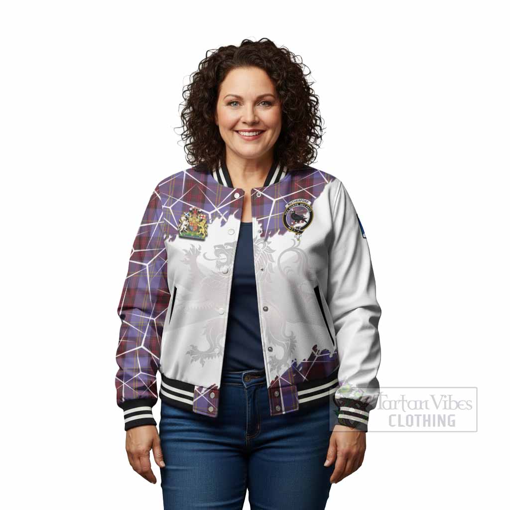 Rutherford Tartan Baseball Jacket with Family Crest and Lion Rampant Grunge Style