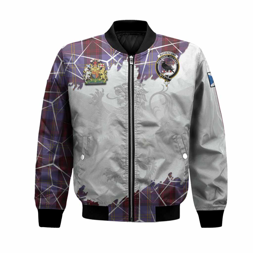 Rutherford Tartan Bomber Jacket with Family Crest and Lion Rampant Grunge Style