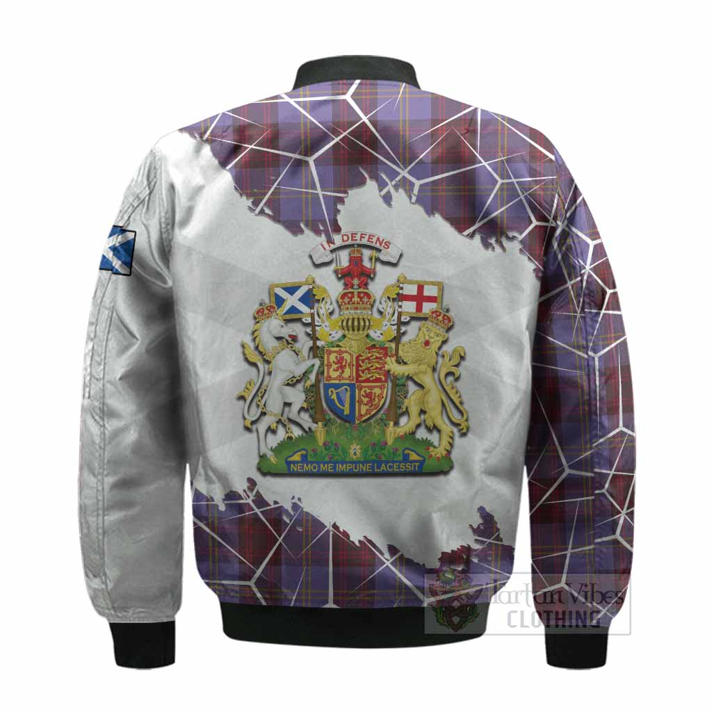 Rutherford Tartan Bomber Jacket with Family Crest and Lion Rampant Grunge Style