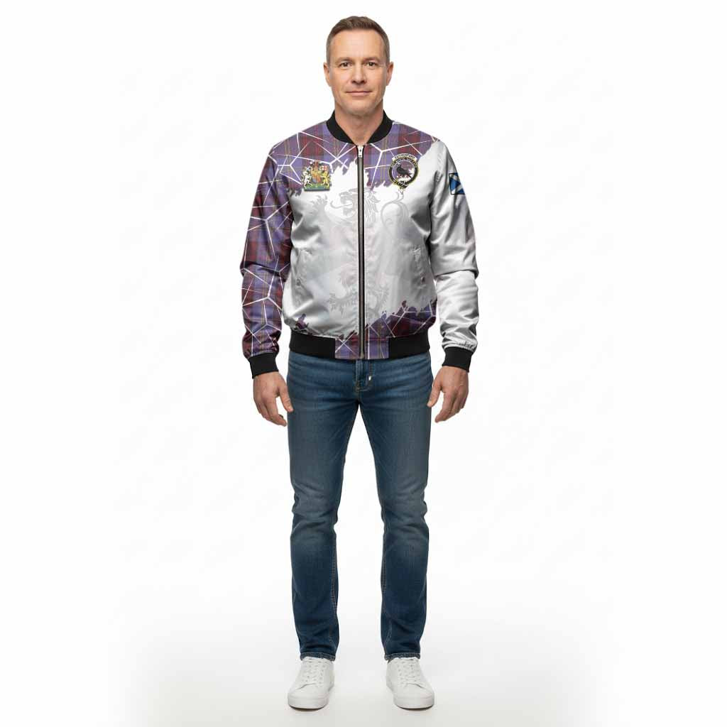 Rutherford Tartan Bomber Jacket with Family Crest and Lion Rampant Grunge Style