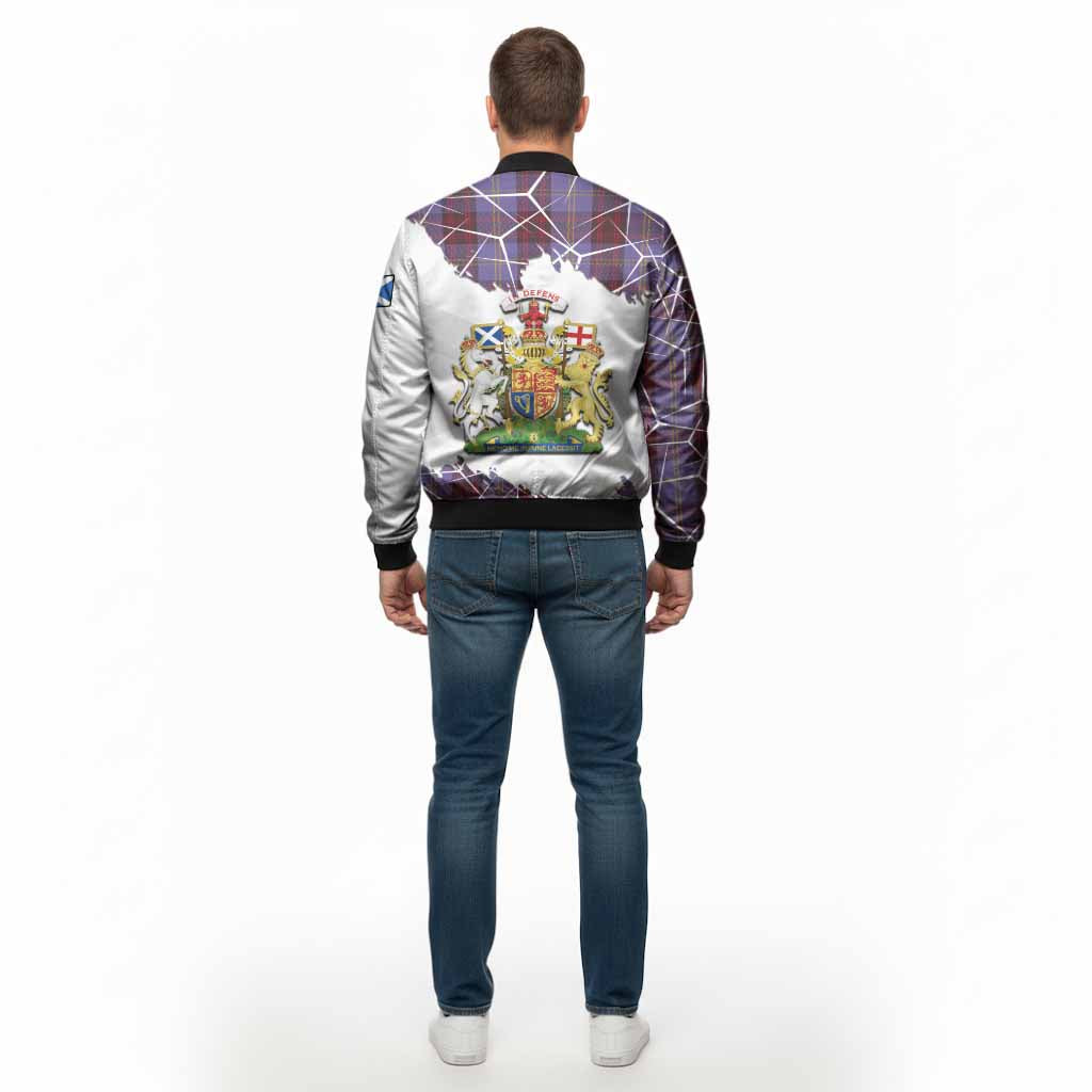 Rutherford Tartan Bomber Jacket with Family Crest and Lion Rampant Grunge Style