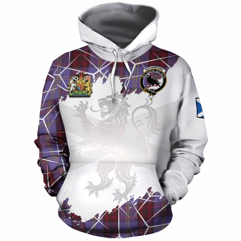 Rutherford Tartan Cotton Hoodie with Family Crest and Lion Rampant Grunge Style