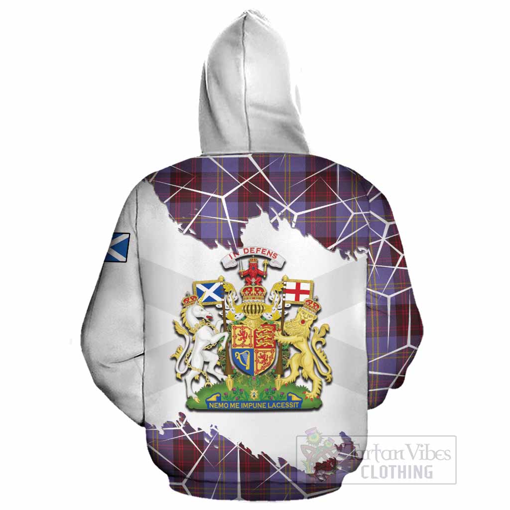 Rutherford Tartan Cotton Hoodie with Family Crest and Lion Rampant Grunge Style