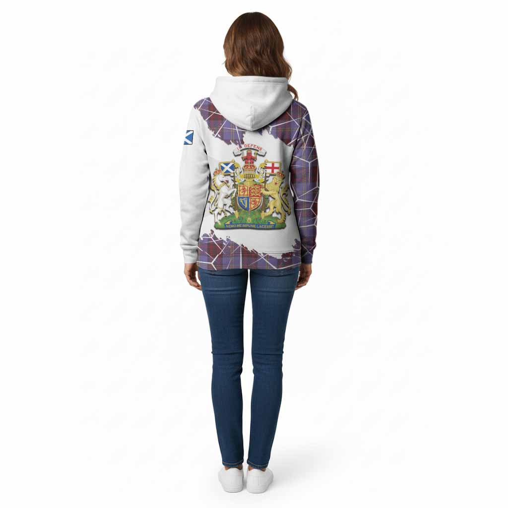 Rutherford Tartan Cotton Hoodie with Family Crest and Lion Rampant Grunge Style