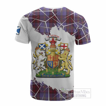 Rutherford Tartan Cotton T-shirt with Family Crest and Lion Rampant Grunge Style