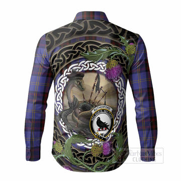 Rutherford Tartan Crest Bagpipe Nessie Long Sleeve Button Shirts Scottish Loch Ness Monster Celtic Thistle
