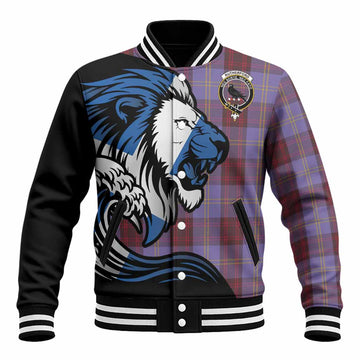 Rutherford Tartan Crest Baseball Jacket Scottish Golden Lions Wave Flow
