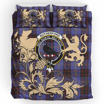 Rutherford Tartan Crest Bedding Set with Scottish Iconic Symbols 