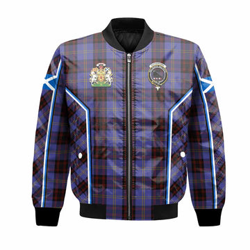 Rutherford Tartan Crest Bomber Jacket Scotland Coat of Arm Flag Style
