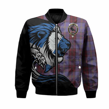 Rutherford Tartan Crest Bomber Jacket Scottish Golden Lions Wave Flow