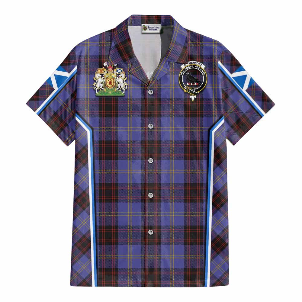 Rutherford Tartan Crest Cotton Hawaiian Shirt Scotland Coat of Arm Flag Style - Tartan Vibes Clothing