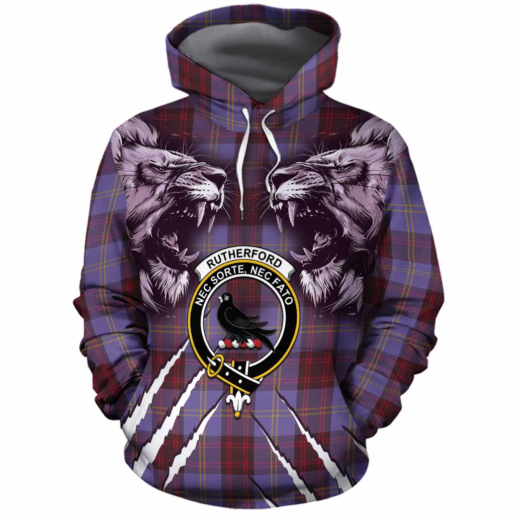 Rutherford Tartan Crest Cotton Hoodie Ferocious Lion Style