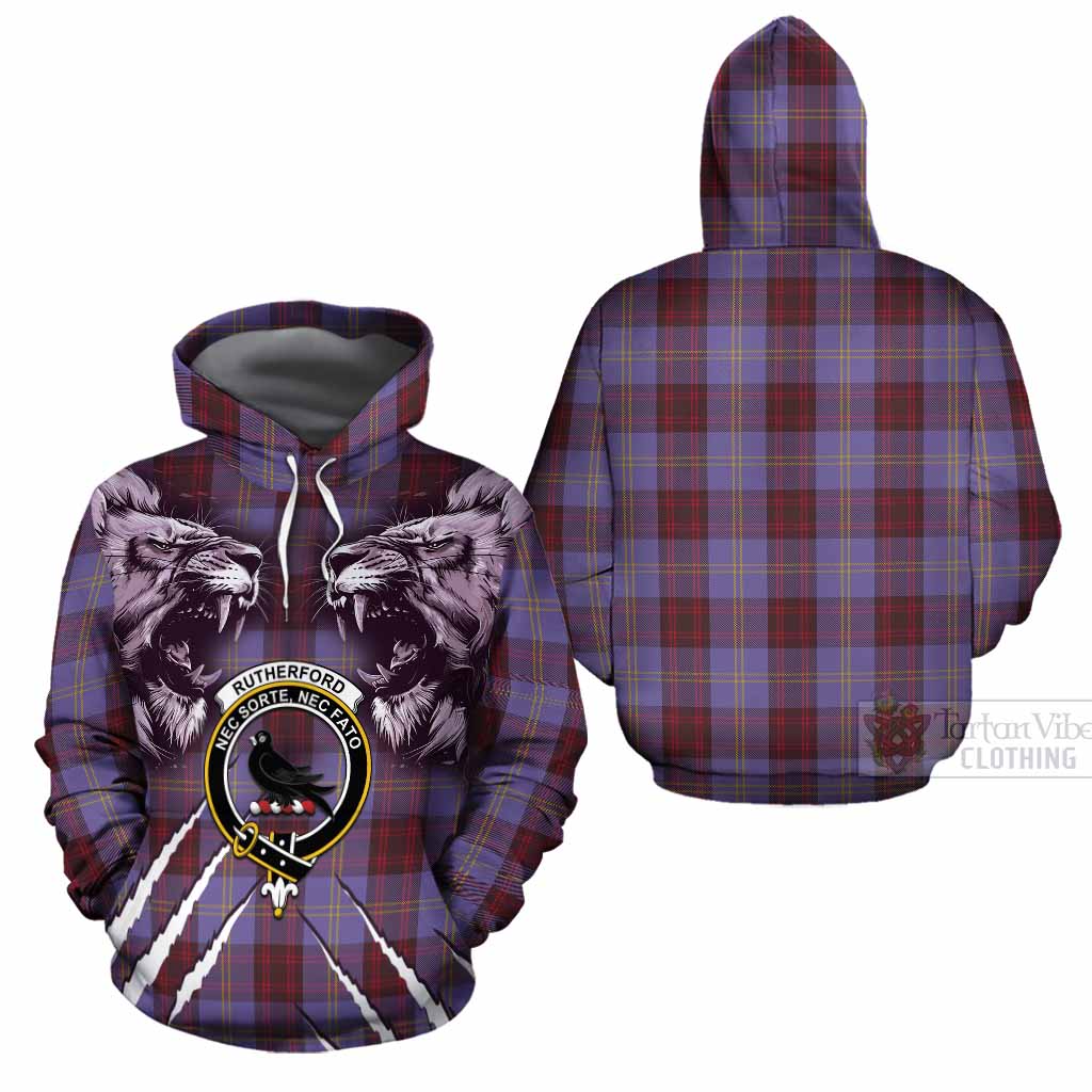 Rutherford Tartan Crest Cotton Hoodie Ferocious Lion Style