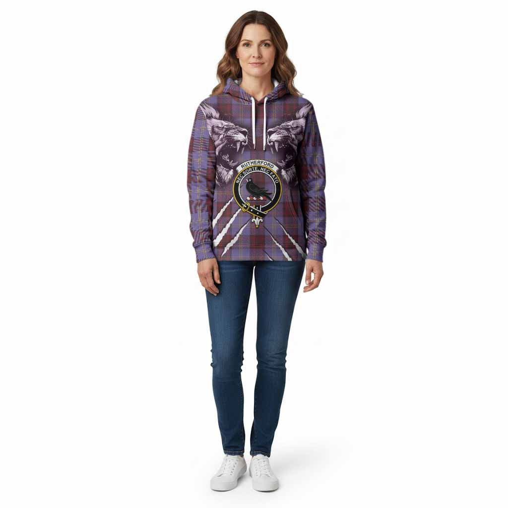 Rutherford Tartan Crest Cotton Hoodie Ferocious Lion Style