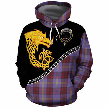 Rutherford Tartan Crest Cotton Hoodie Legendary Dragon Knot Half Style