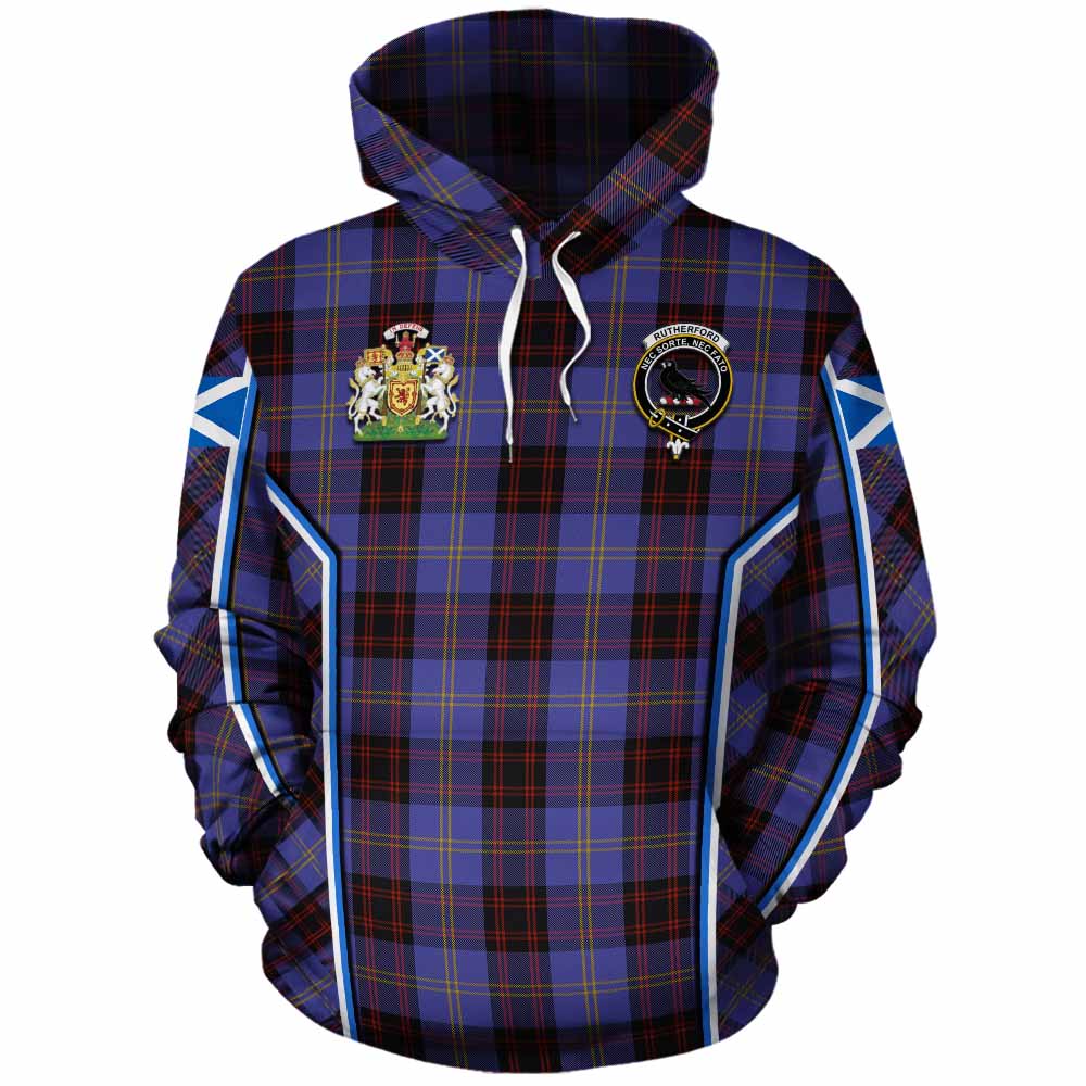 Rutherford Tartan Crest Cotton Hoodie Scotland Coat of Arm Flag Style - Tartan Vibes Clothing