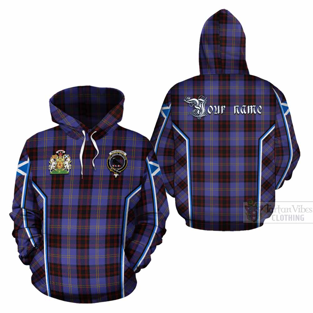 Rutherford Tartan Crest Cotton Hoodie Scotland Coat of Arm Flag Style - Tartan Vibes Clothing