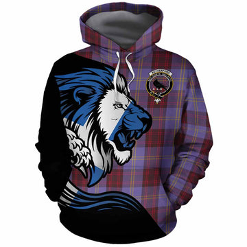 Rutherford Tartan Crest Cotton Hoodie Scottish Golden Lions Wave Flow