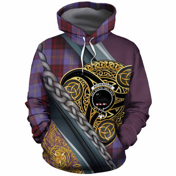 Rutherford Tartan Crest Cotton Hoodie Scottish Triskele Celtic