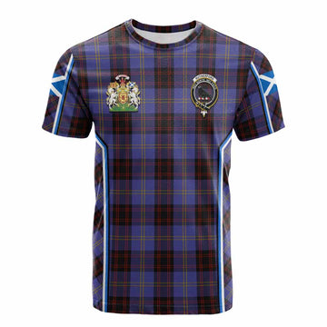Rutherford Tartan Crest Cotton T-shirt Scotland Coat of Arm Flag Style