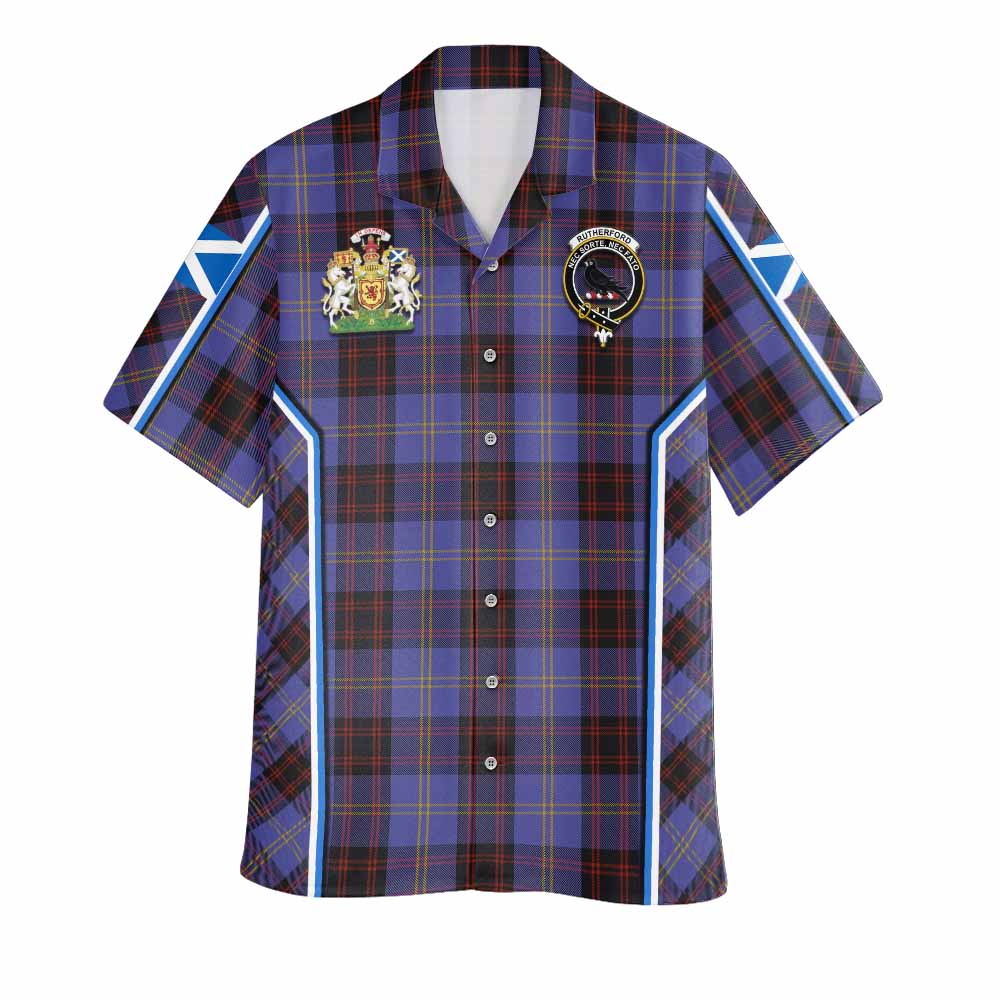 Rutherford Tartan Crest Hawaiian Shirt Scotland Coat of Arm Flag Style - Tartan Vibes Clothing