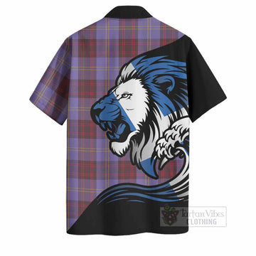 Rutherford Tartan Crest Hawaiian Shirt Scottish Golden Lions Wave Flow