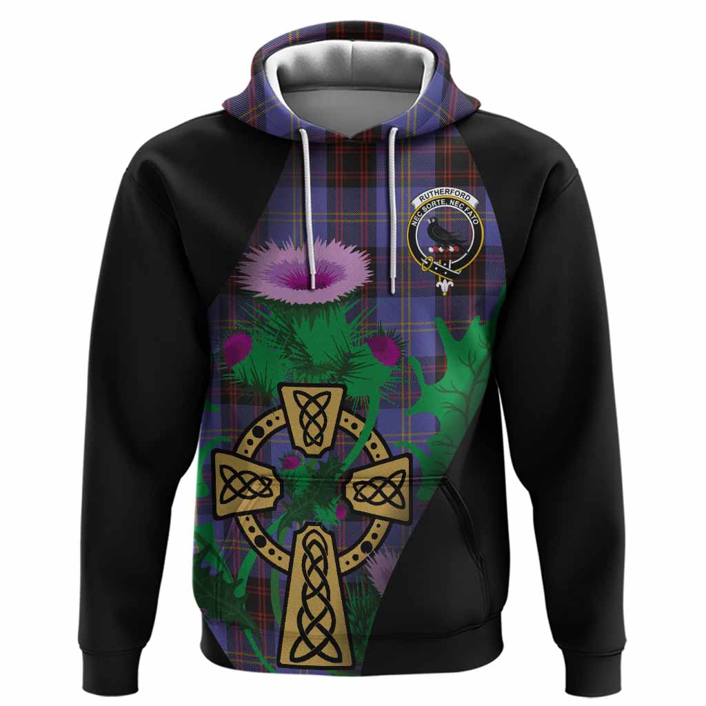 Rutherford Tartan Crest Hoodie Celtic Cross Thistle Flowers