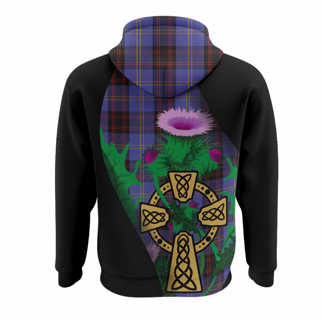 Rutherford Tartan Crest Hoodie Celtic Cross Thistle Flowers