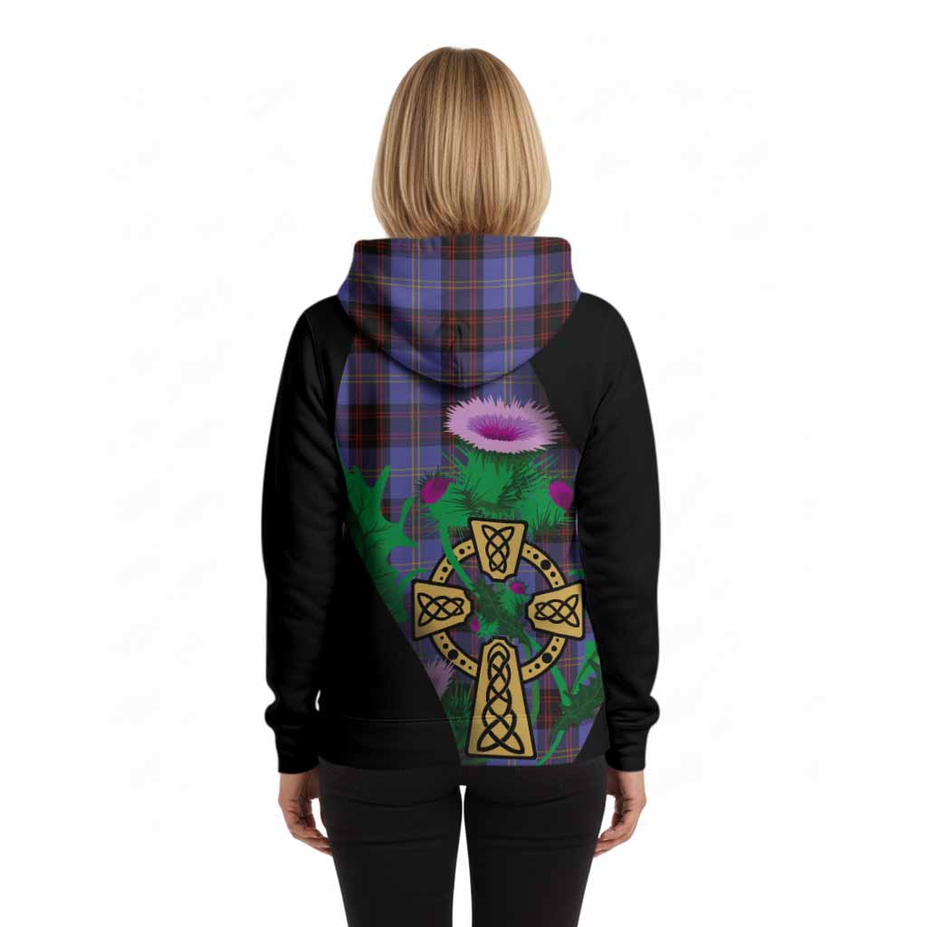 Rutherford Tartan Crest Hoodie Celtic Cross Thistle Flowers