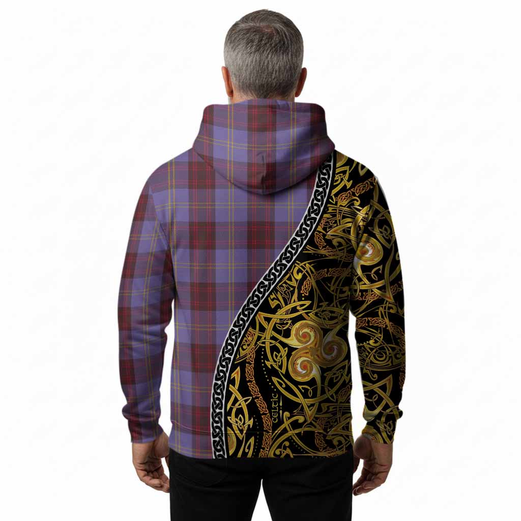 Rutherford Tartan Crest Hoodie Celtic Knot and Triple Trickle Spiral Symbols