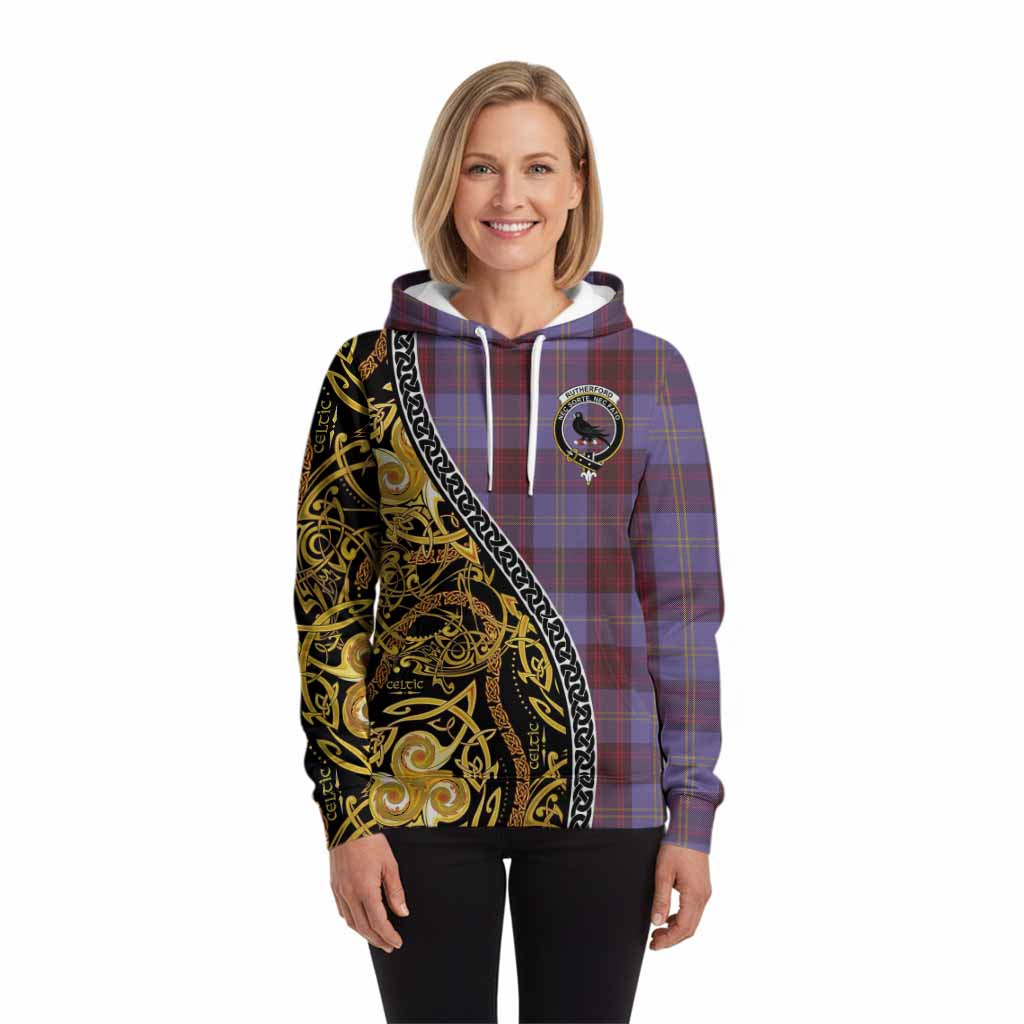 Rutherford Tartan Crest Hoodie Celtic Knot and Triple Trickle Spiral Symbols