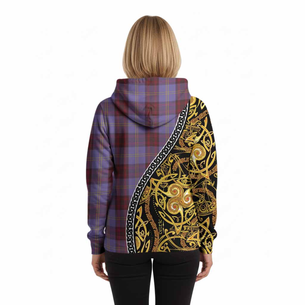 Rutherford Tartan Crest Hoodie Celtic Knot and Triple Trickle Spiral Symbols