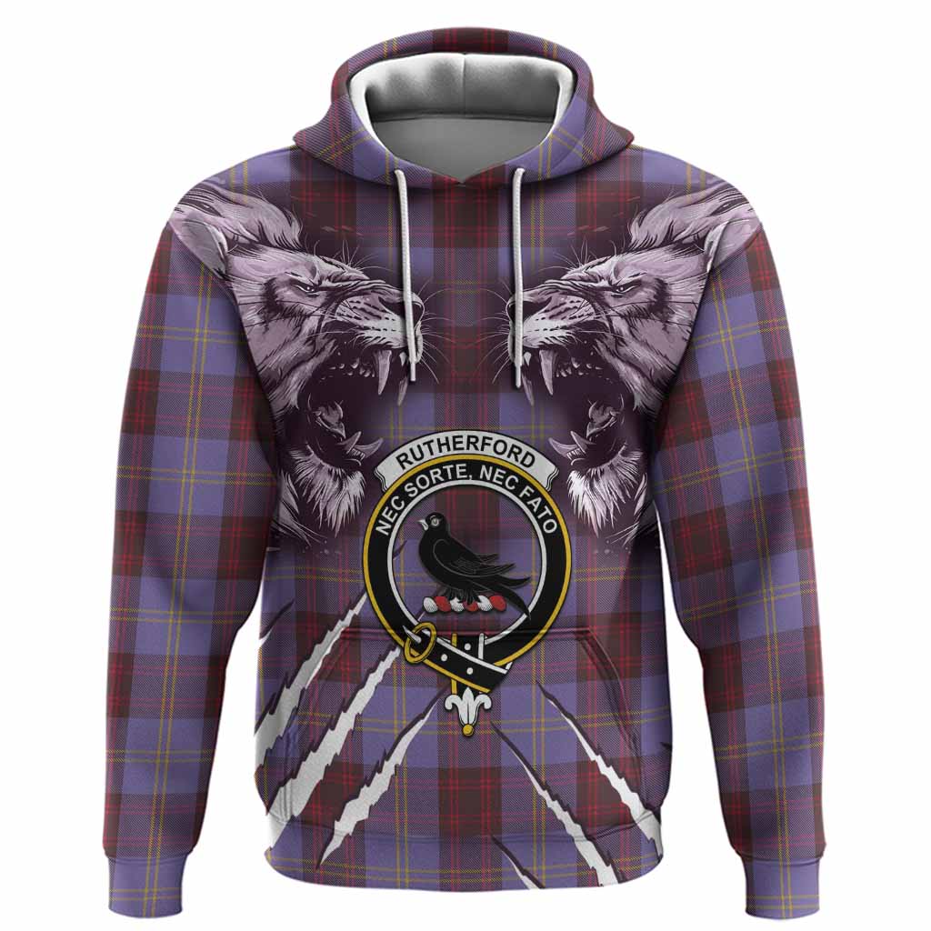 Rutherford Tartan Crest Hoodie Ferocious Lion Style