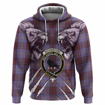 Rutherford Tartan Crest Hoodie Ferocious Lion Style