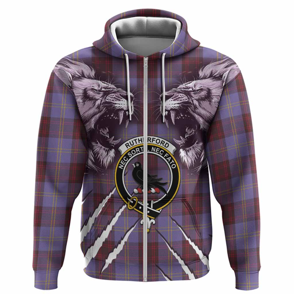 Rutherford Tartan Crest Hoodie Ferocious Lion Style