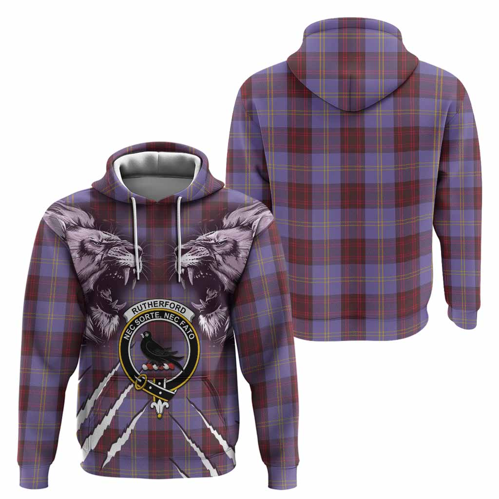 Rutherford Tartan Crest Hoodie Ferocious Lion Style