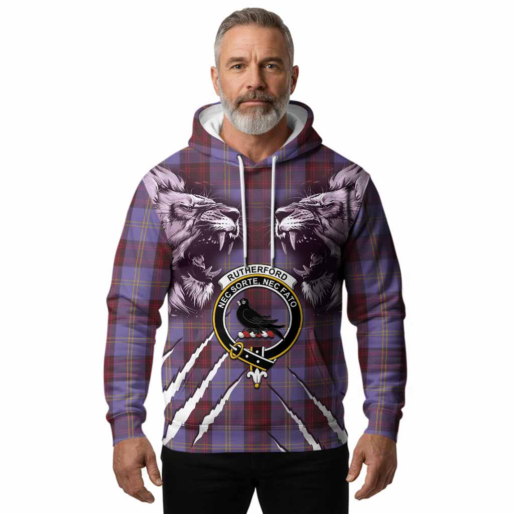 Rutherford Tartan Crest Hoodie Ferocious Lion Style