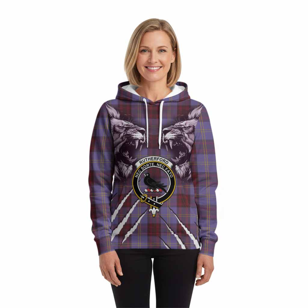 Rutherford Tartan Crest Hoodie Ferocious Lion Style