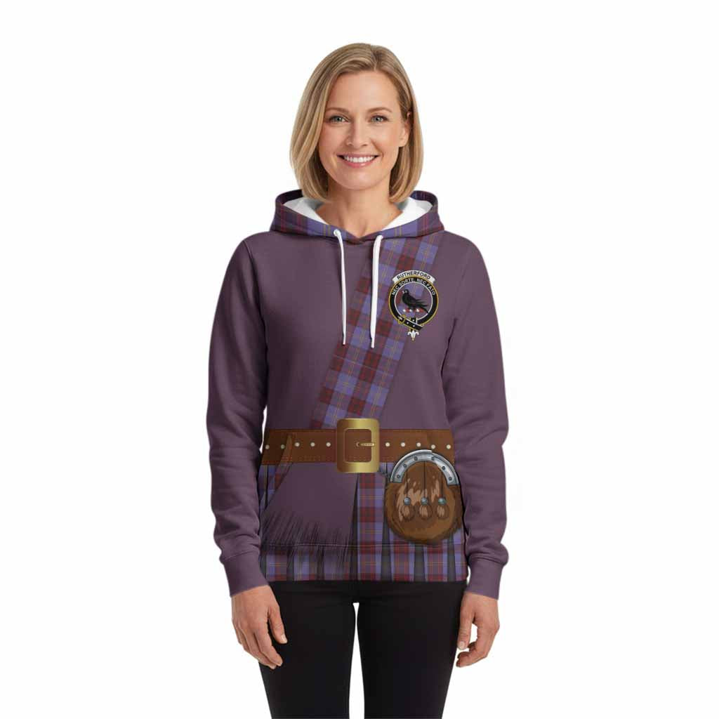 Rutherford Tartan Crest Hoodie Kilt Costume Style